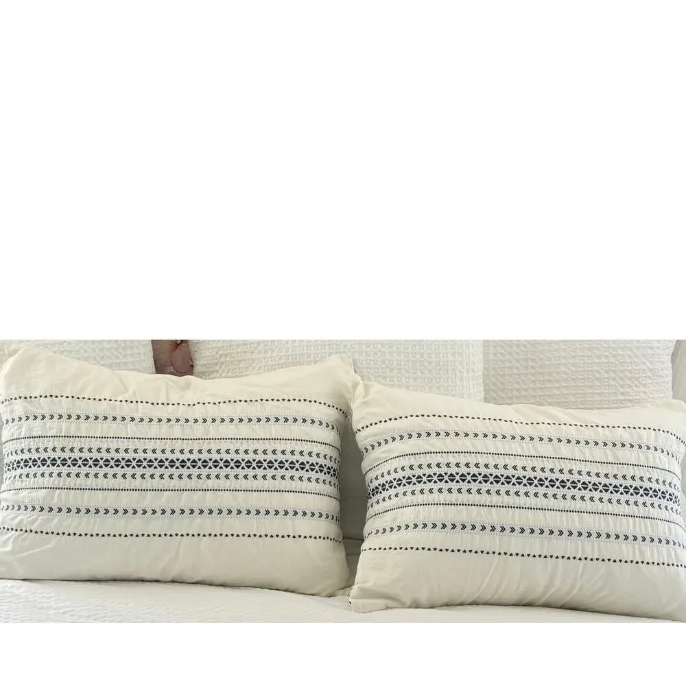 Cupcakes & Cashmere Moroccan Geometric Cotton Pillow Shams Pair Blue Ivory 27x20